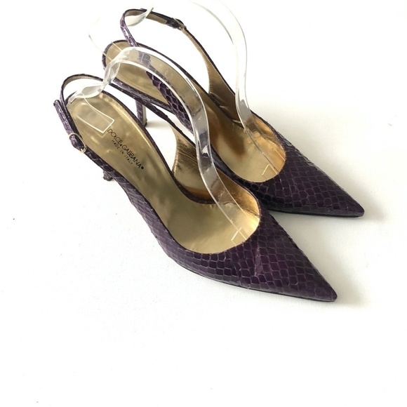 Dolce & Gabbana Purple Snake Slingback Heels 11 - Picture 4 of 8